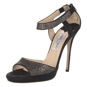 Jimmy Choo Lancer Crystal Embellished Platform Heels Women 39.5 Black Suede
